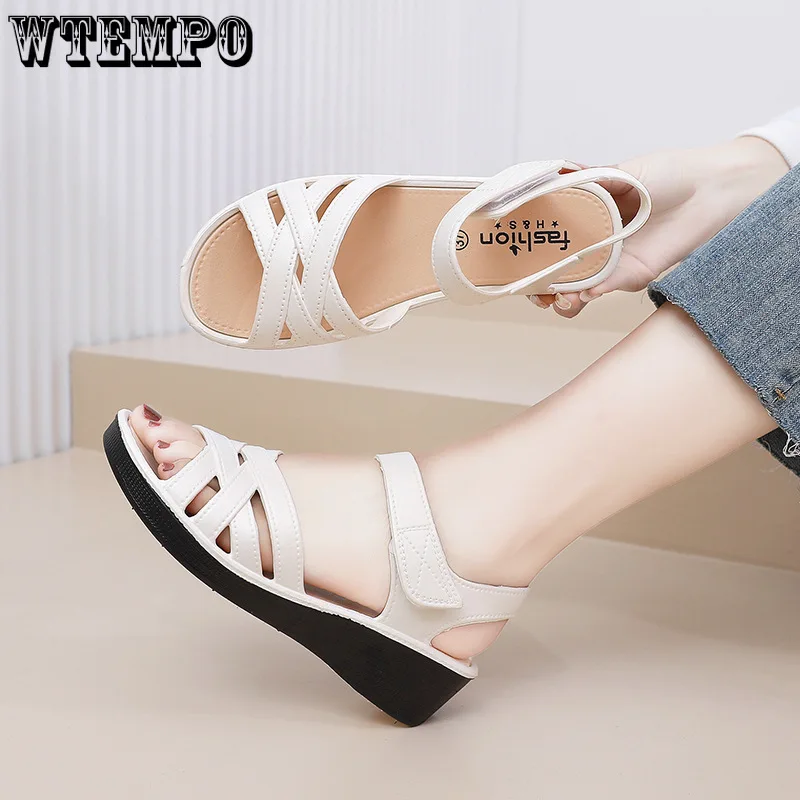 WTEMPO Women Sandals Summer Shoes 4cm Heels Sandals for Wedges Casual Pu Platform Shoes Wholesale Dropshipping