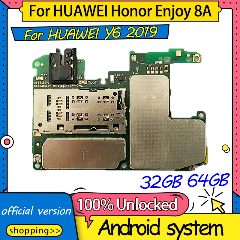Original For HUAWEI Honor Enjoy 8A Motherboard 32GB 100% Tested Logic Board Y6 2019 Mainboard WIth Full Chips | Мобильные телефоны