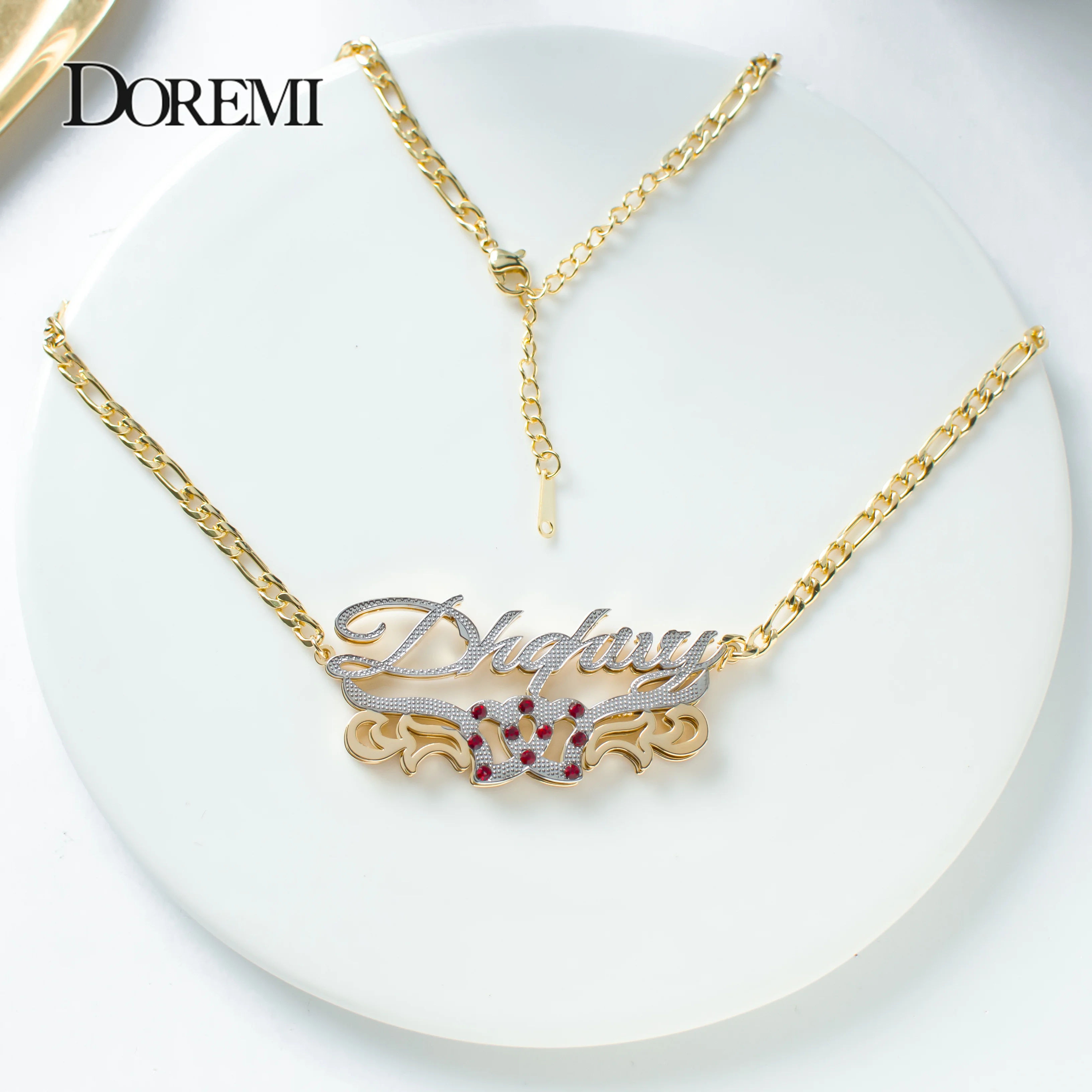 DOREMI 304 Stainless Double Layer Heart Nameplate Pendant Custom Birthstone Name Necklace Personalized Custom Jewelry Women Gift