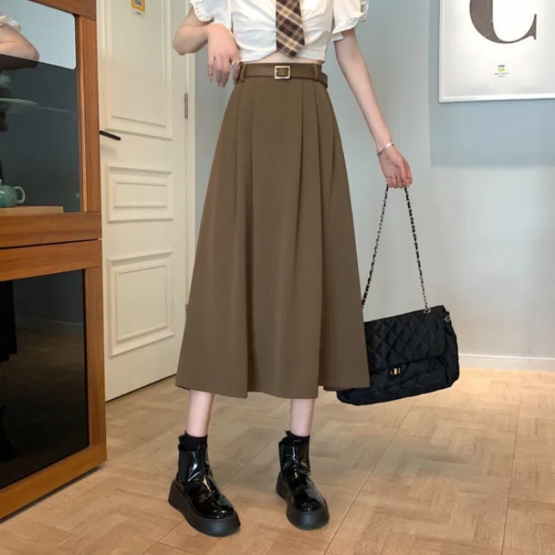 Khaki/White/Coffee/Black Long Skirts Women New Suit Skirt Female Vintage High Waist A-line Wrap Skirt Office Lady coffee table high gloss white 96x50x45 cm chipboard