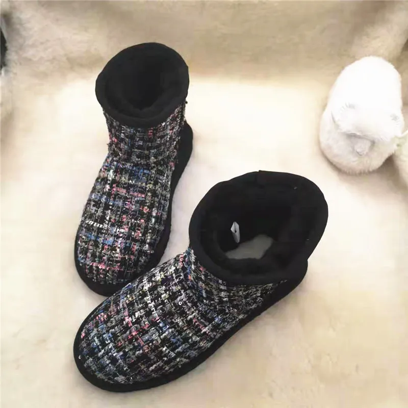 

Natural Wool 2023 Women shoes Boots Ankle Leather Button Leather Lady Snow Boots Warm Brand Women Winter Shoes