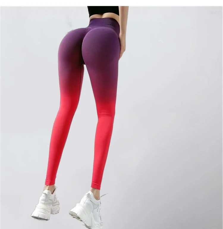 compression leggings Ammug Women Push Up Sports Fitness Seamless Leggings Yoga Pants Gradient High Waist Gym Workout Scrunch Butt Running Leggings faux leather leggings