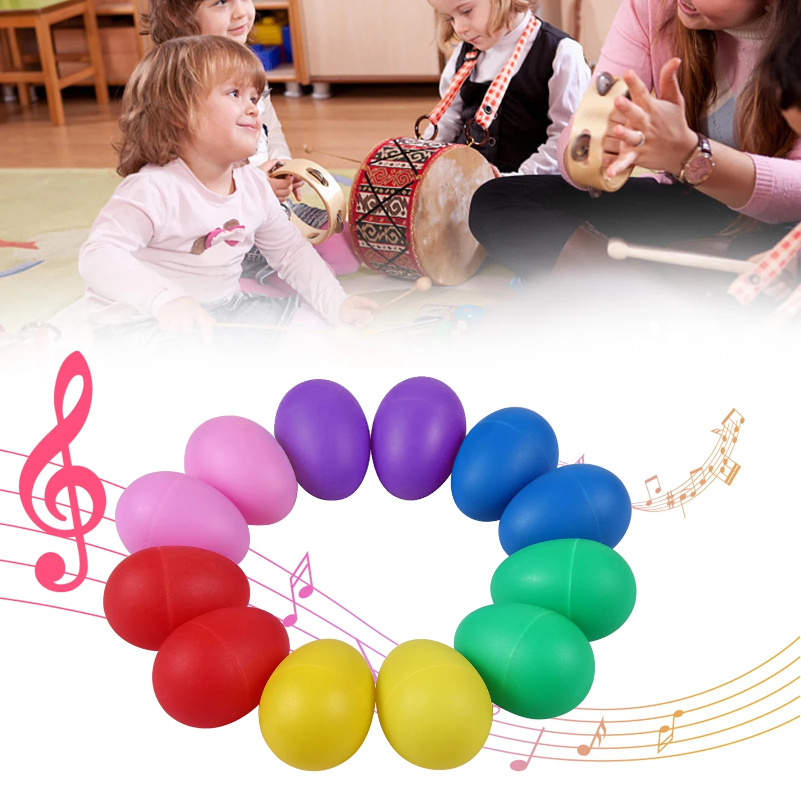 Plastic egg shakers percussion musical eggs maracas easter egg for party favors supplies music learning 12Pcs (6 colors)