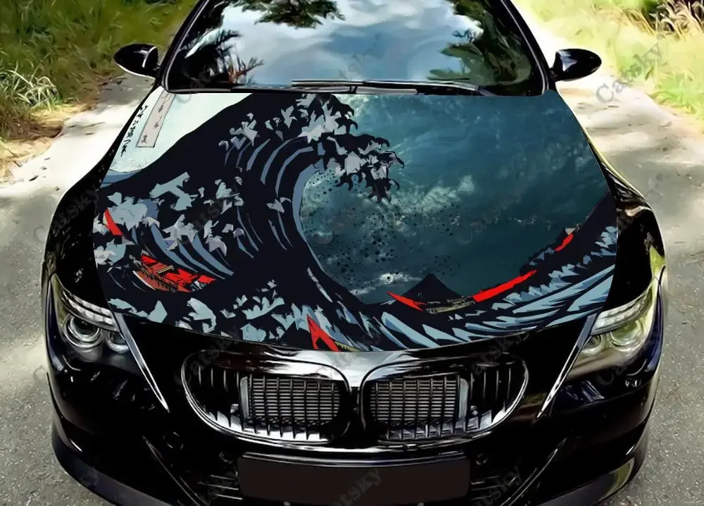 

waves Car hood sticker wrapped vinyl film hood decal sticker universal painting modification protective film decal