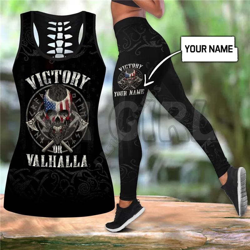 Customize Name Viking  3D Printed Tank Top+Legging Combo Outfit Yoga Fitness Legging Women силовой комплекс oxygen fitness viking