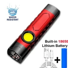 

Portable LED Flashlight Mini COB Work Light USB Rechargeable 18650 Camping Torch with Clip 3 Modes Powerful Fishing Flashlights