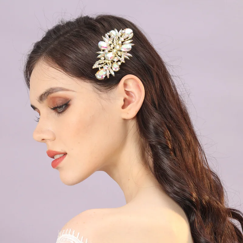 Fashion Rhinestones Crystals Flower Leaf Wedding Bridal Headpieces Accessories Women Jewelry Hair Combs