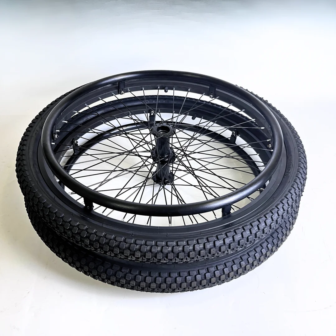 Sports Wheelchair Rear Wheels 2Pcs 24in 24&times;1.95 Inflatable Rubber Tire Aluminum Alloy Spoke Hub Off road shock-absorbing