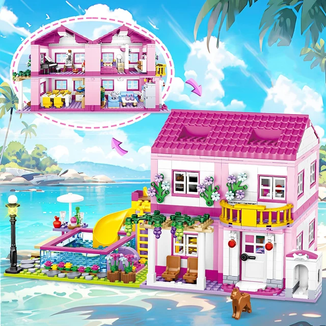 Friends City Street View House Summer Holiday Villa Castle Model Building Block Sets Figures DIY Bricks Toys for Kids Girls Gift 2