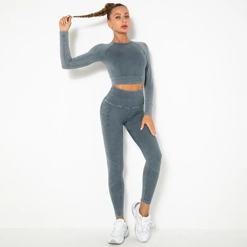 Women Winter Seamless Sets Leggings 2 Pieces Sports Yoga Pants Workout Fitness Gym Suits High Waist Clothing Sportwear