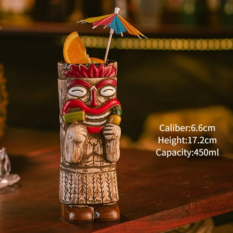 Hawaiian Style Brown Tiki Ceramic Cocktail Mug