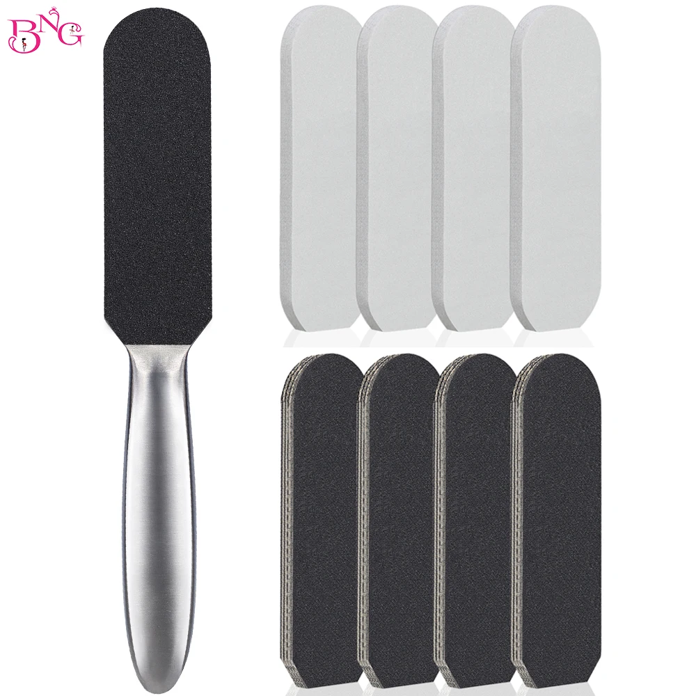 200pcs 13.2*4.1cm Foot Rasp Replacement Refill Sandpaper Cloth Sanding Paper Pedicure Stainless Metal Handle Feet Care Files