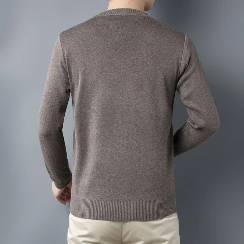 2023 New Men's Fashion Casual Round Neck Zipper Pullover Sweater Solid Color Simple Versatile Men's Sweater Knitwear