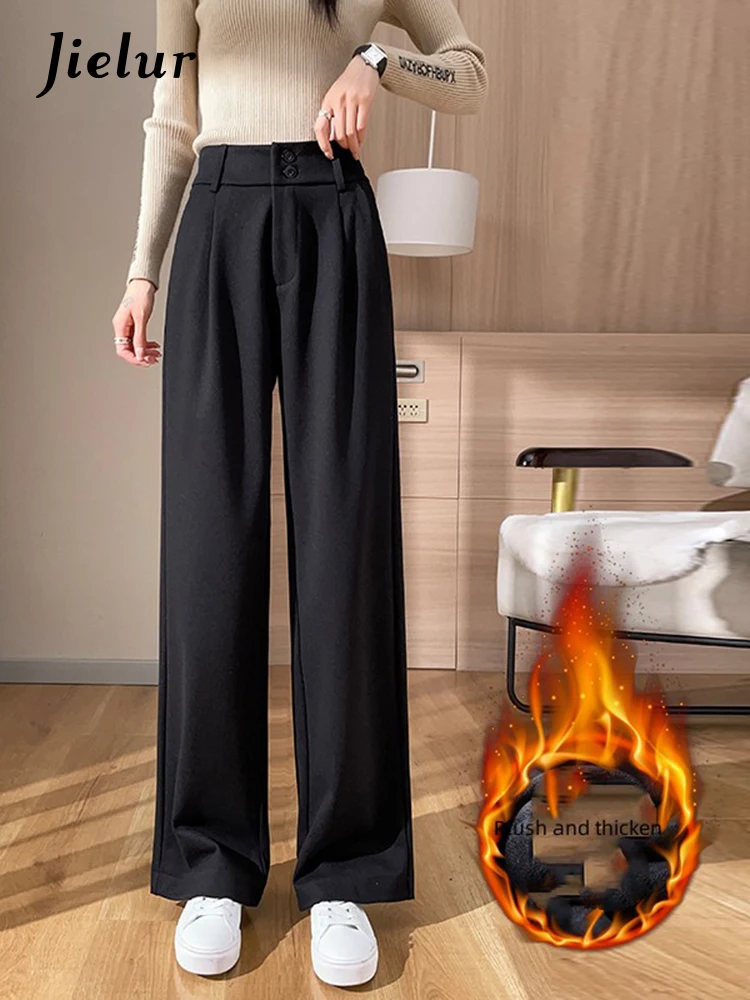 Jielur Velvet Woolen Wide Leg Trousers for Women Korean Autumn Winter High  Waist Casual Straight Coffee Pants Female S-XXL - AliExpress