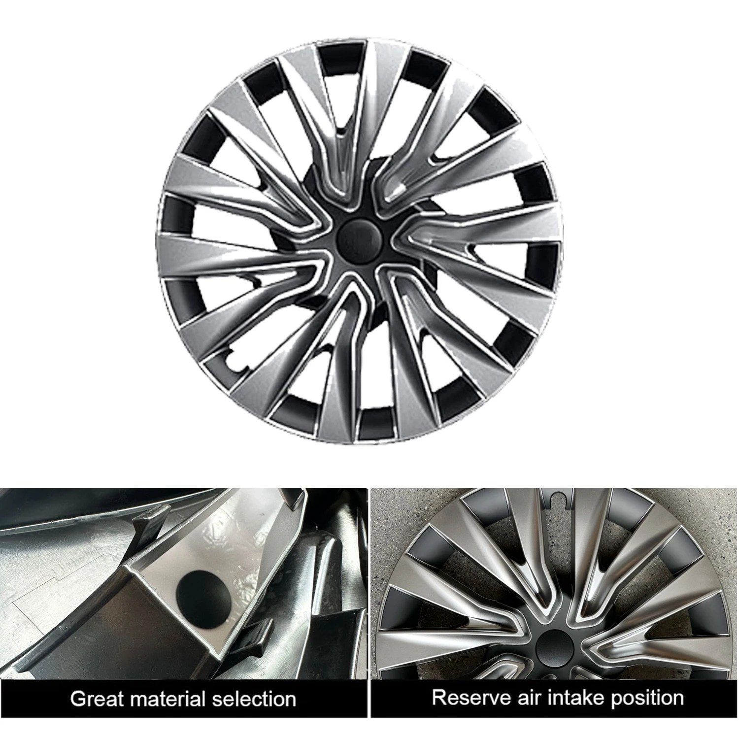 Installed hubcaps on Tesla Model 3 Highland