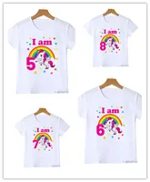 1-8th Rainbow Unicorn Birthday Number Print Girls T-Shirt Cute Kids Tshirt For Kids Birthday Party Clothing Baby T Shirt Tops 1