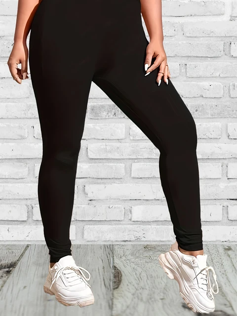 Plus Size Solid Elastic Waist Leggings Women's Solid Colour Casual Skinny Simple Comfortable Yoga Pants Leggings Fitness Pants 5