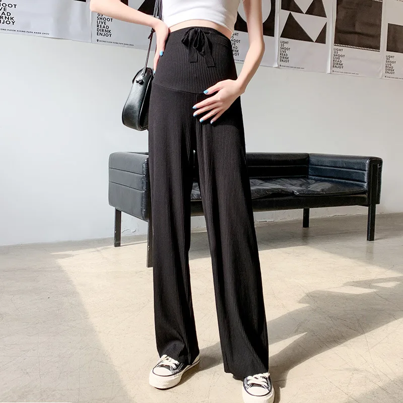 Summer Pregnant Women Wear Ice Silk Pants Wide Leg Pants Thin Wear Loose Pleated Pregnant Women Nine Points 5