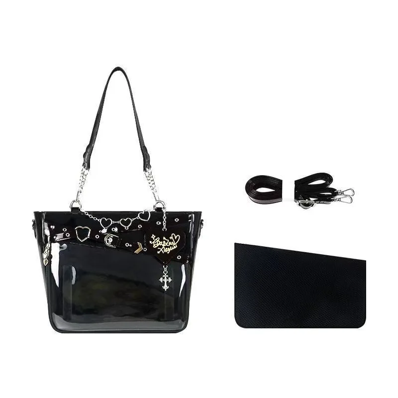 Borsa a tracolla ita trasparente da donna con catena a cuore_voghion.com