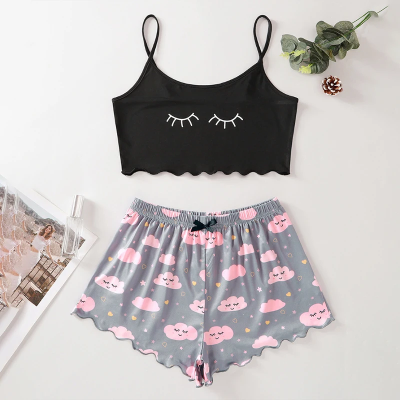 Women's Pajamas Cute Butterfly Print Short Set Pajamas Women's Pajama Set Sweet Short Sleeve V Neck and Pants Summer Pajamas sleep wear Pajama Sets