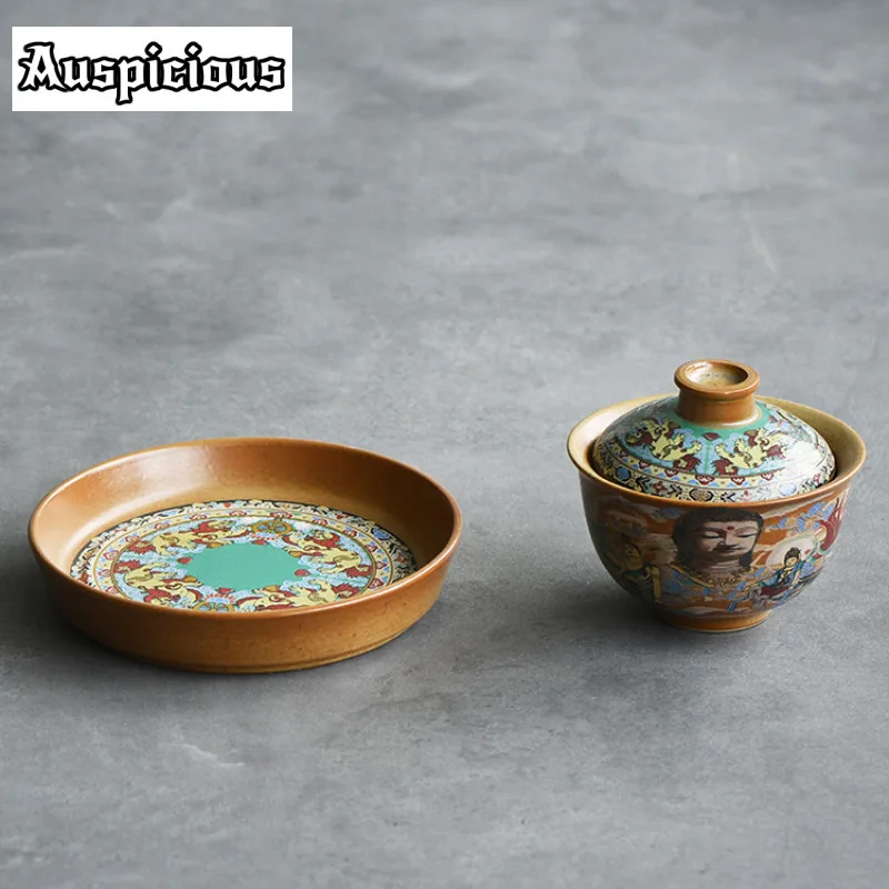 165ml Dunhuang Mural Sancai Gaiwan Creative Buddha Cover Bowl Luxury Tea Tureen Tea Brewing Chinese Teaware Set Collection Gift