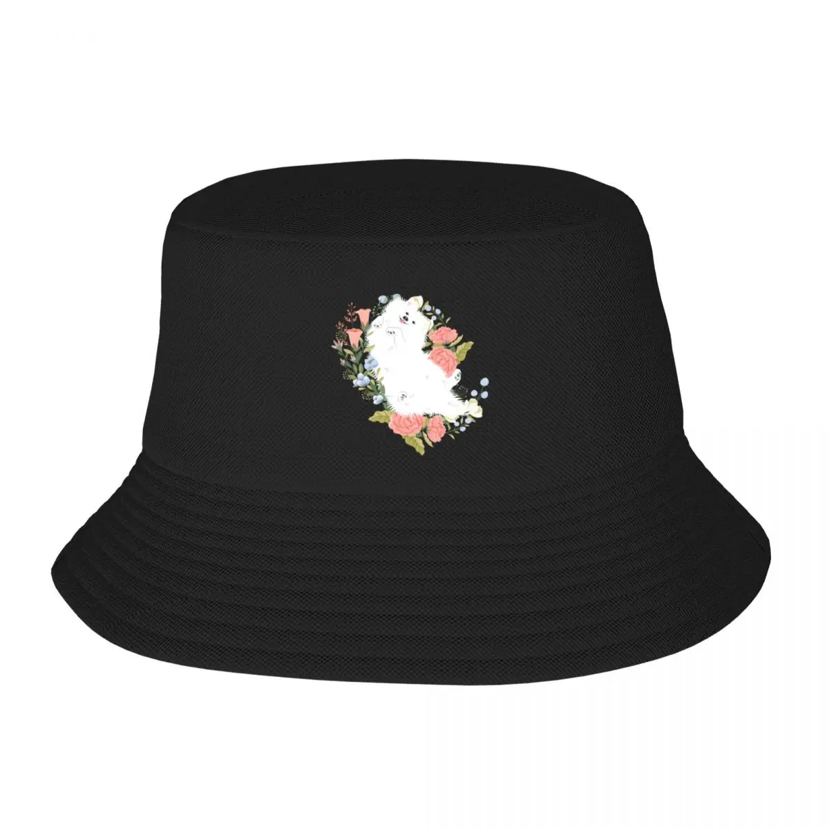 New American Eskimo Dog And Flowers-Cappello Da Pescatore Con Sfondo Viola Cappello Alla Moda Per Donna Uomo
