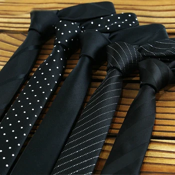 Black Colors Skinny 5CM Men's Necktie Polyester  Ties For Man Striped Dots Solid Jacquard Cravat Business Party Corbatas