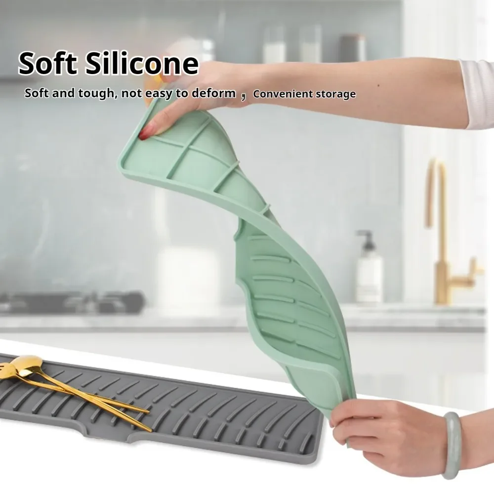 Kitchen Bathroom Faucet Silicone Mat Anti-Slip Sink Drain Mat Slope Diversion Drainage Mat Tableware Drying Protection Mat