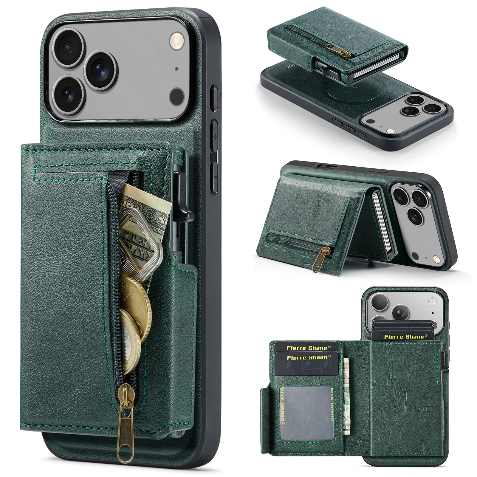 Dual-Purpose Wireless Charging Faux Leather Phone Case with Key Card Slot