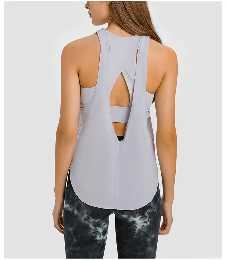 

2 in1 Lightweight Back Open Sport Fitness Vest Yoga Bras Women Crop Tank Sexy Sports Loose Athletic Tops