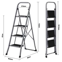 US 4-step ladder with anti slip wide pedals, convenient handle for household use, gray- 1