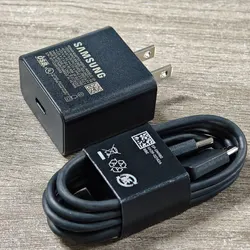 25W USB - C Super Fast Charge Adapter with US Plug - Black - US With Cable
