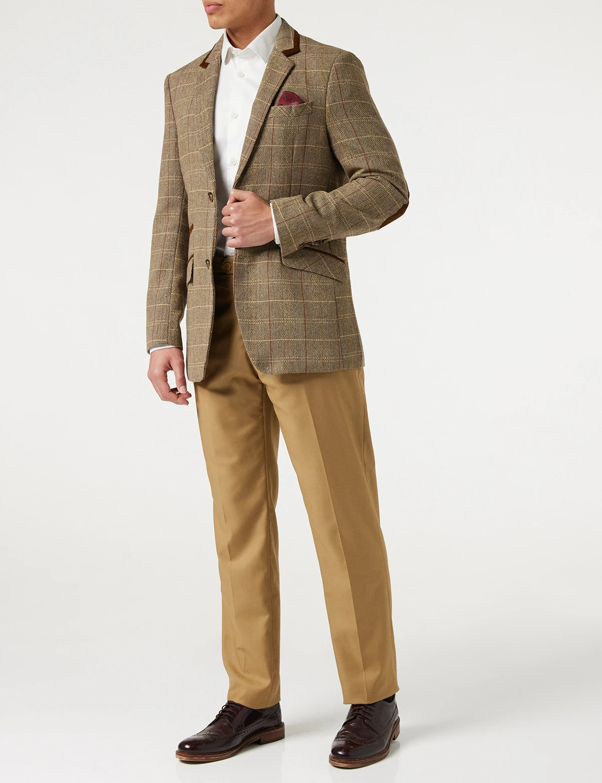 Pinstriped Herringbone Men's Fall Coat Slim Fit Tuxedos Elbow Patch Blazer Groom Wear For Wedding Made Only Jacket