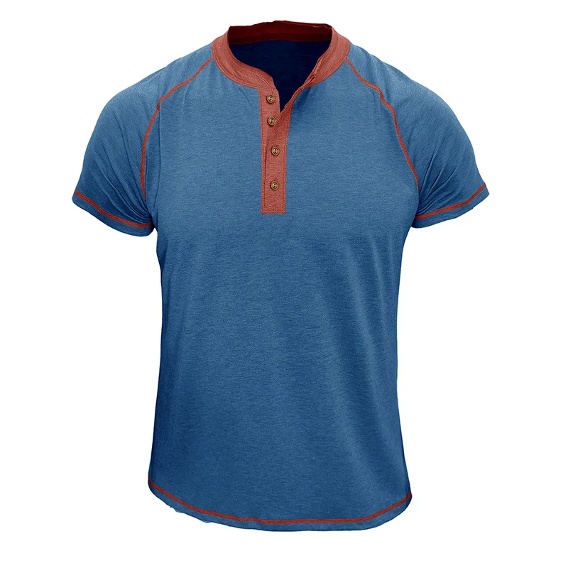 Sommer Herren European American Style Kurzarm Henley Kragen Patchwork T-Shirt Casual Slim/Fit Herren Tops für Outdoor-Sportarten – Detail 26