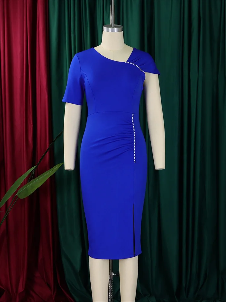 Wmstar Women Dress Short Sleeve Elegant Party High Waist Elagant Zipper Luxury Fashion Evening Dresses Wholesale Dropshipping