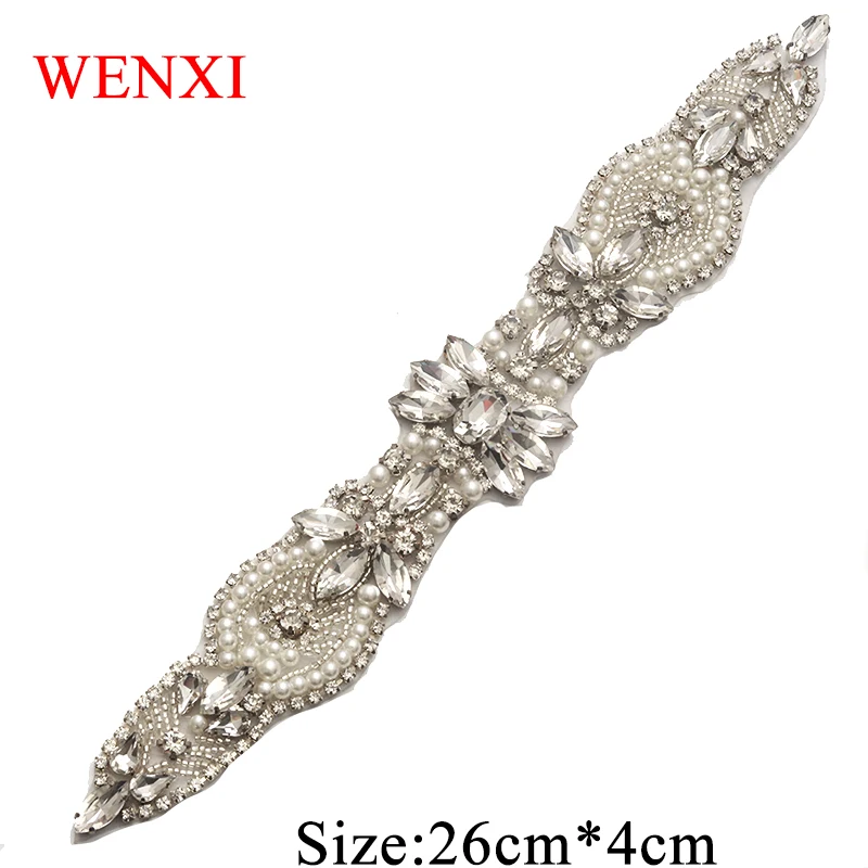 

WENXI 5PCS Luxury Crystal Rhinestonesd Appliques Patch Sewing On Bridal Sash Rhinestonesd Appliques DIY Bride Belt WX871