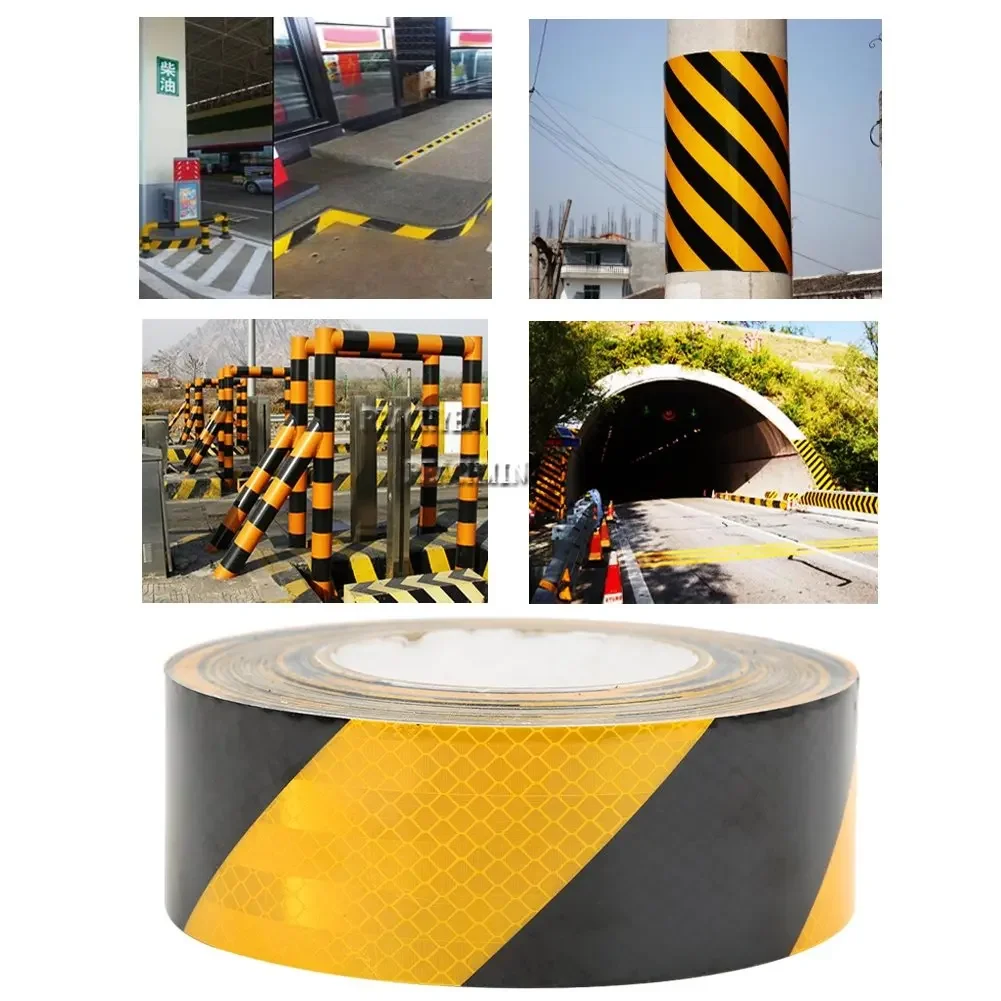 

1pcs 50mmx25m Black Yellow Reflective Reflective Tape Vehicle Toll Station Guardrail Safety Warning Sticker