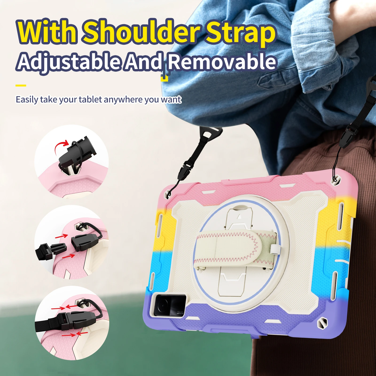 Case for Xiaomi Redmi Pad 10.6" Protector Cover Tablet Case With 360°Rotate Stand Hand Strap And Shoulder Strap Fall Prevention_voghion.com