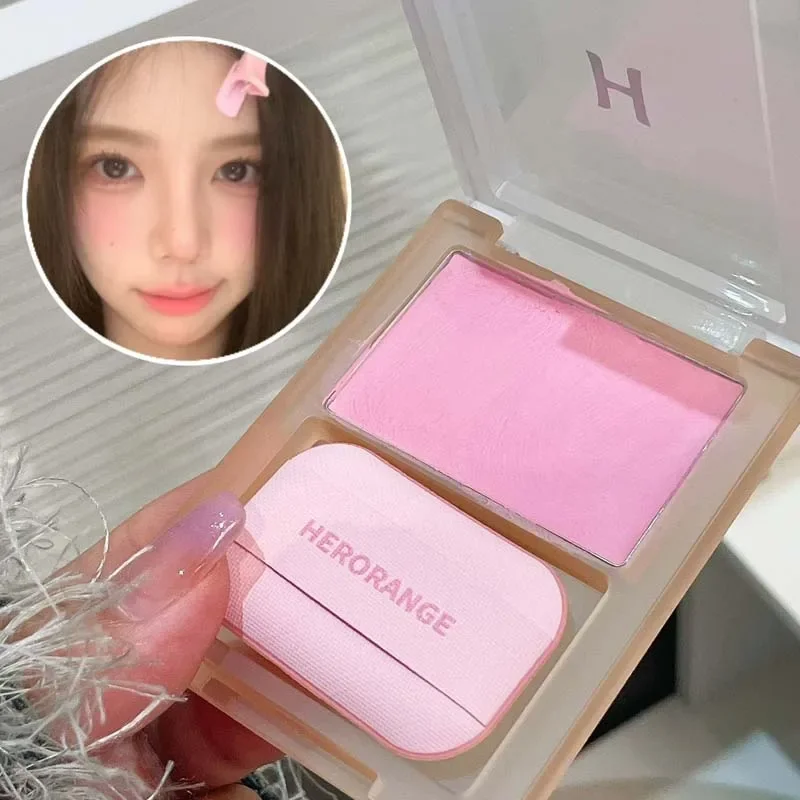 Pink Purple Mist Blusher Cream With Puff Matte Brighten Cheek Enhance Complexion Face Contouring Shadow Rouge Mud Makeup 4