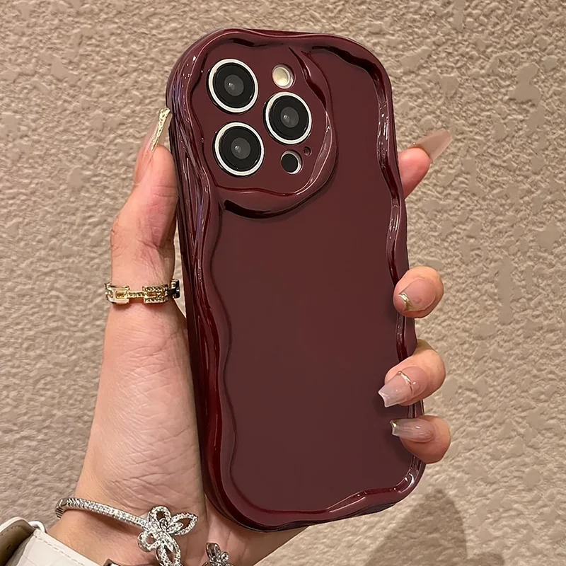 Vintage Wine Red Wavy Soft Shockproof Phone Case with Protective Bumper
