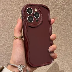 Vintage Wine Red Wavy Soft Shockproof Phone Case with Protective Bumper - iPhone 15 Plus (Wine red)