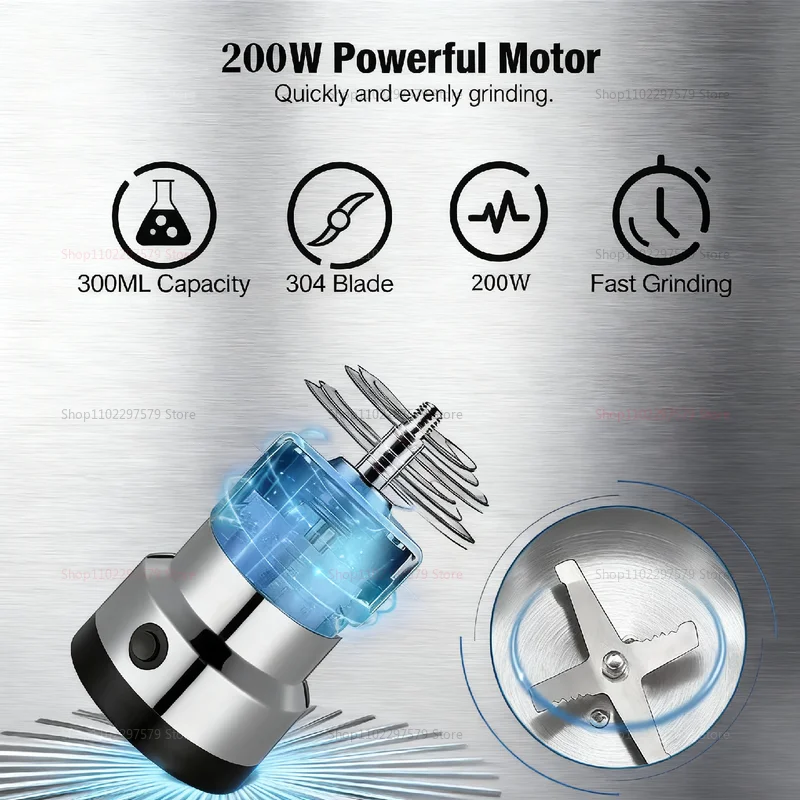 Stainless Steel Ultrafine Crusher Portable Electric Grinder for Baby Food Coffee Beans Spices Pepper Ideal for Home Kitchen Use