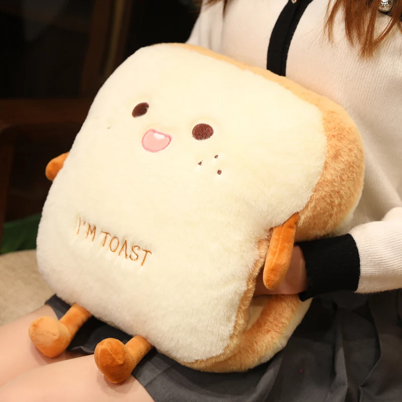 Plush Toast Pillow Cute Bread Stuffed Simulation Food Plushie Soft Warm Hand Pillow Cushion Home Decora Kids Toy Birthday Gift 4