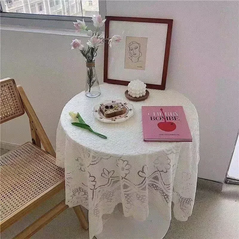 레이스 식탁보, 흰색 침대 옆 행 프레임, 커버 천이 있는 커피 테이블, 작은 신선한 사각형 스톨 식탁보 QDAN450