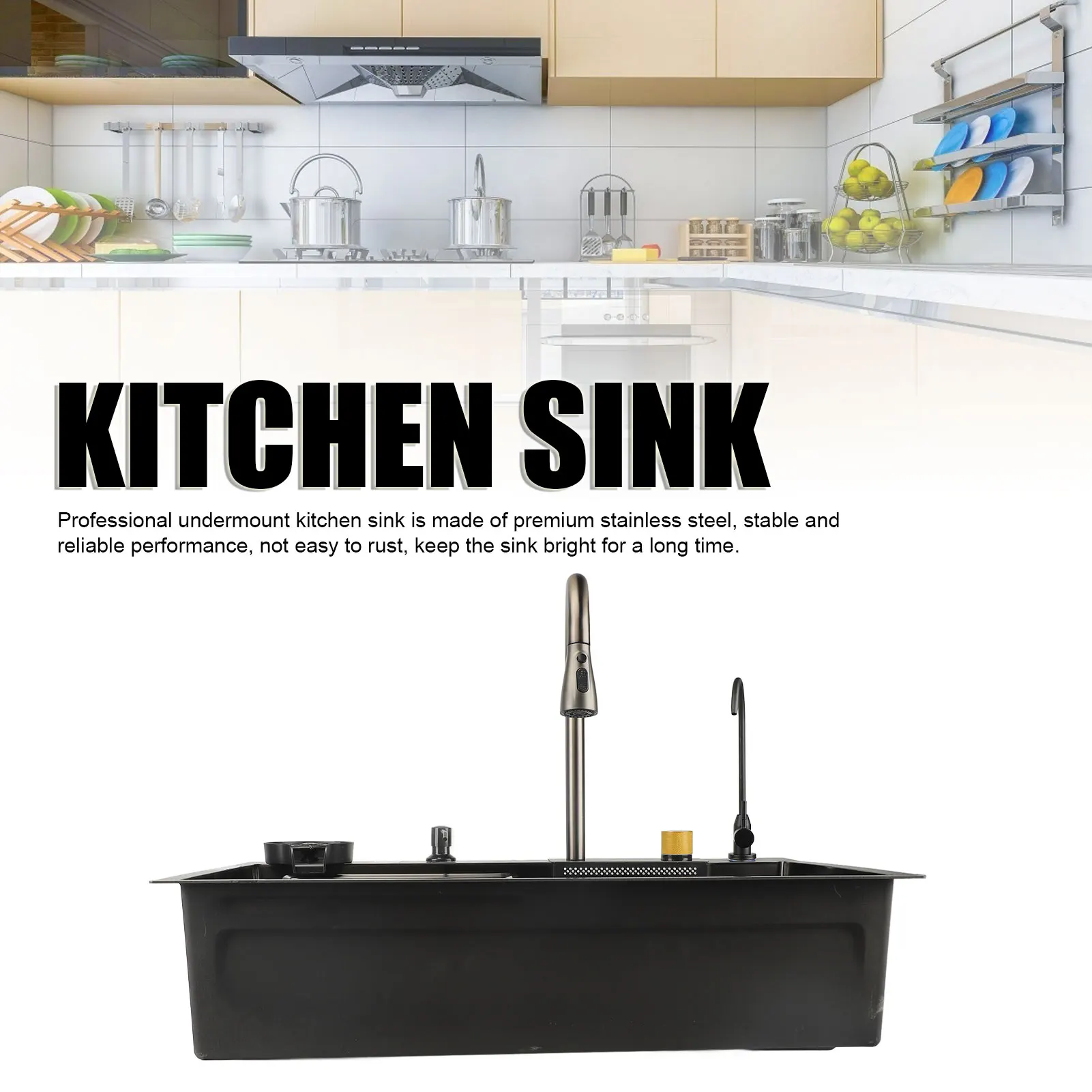 1 Set Kitchen Sink Professional Modern Simple Style Thickened Large Capacity Undermount Stainless Steel Sink for Home Kitchen