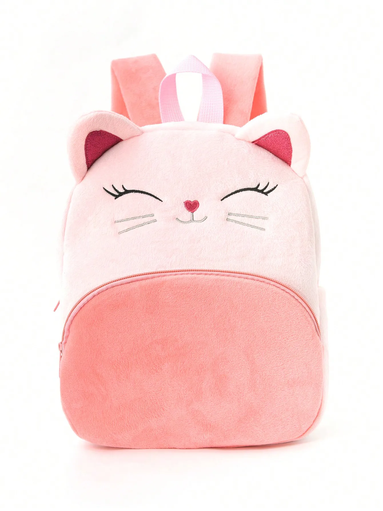 1 Piece Pink Cute Cartoon Embroidered Kitten Plush Large Capacity Children'S Backpack For Girls And Children, Classic Backpack