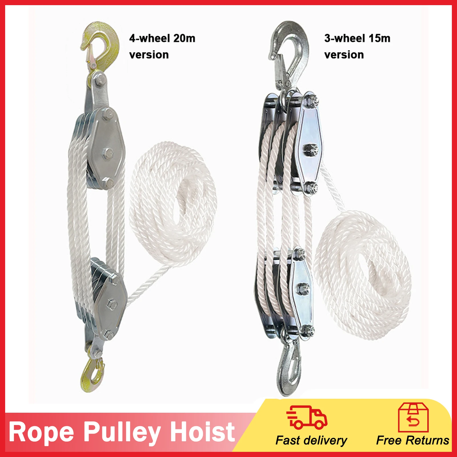 270°Rotatable Rope Pulley Block Hook Handheld Crane Pulley Hoist Manual Lifting Device for Lifting Air Conditioner Installations 3