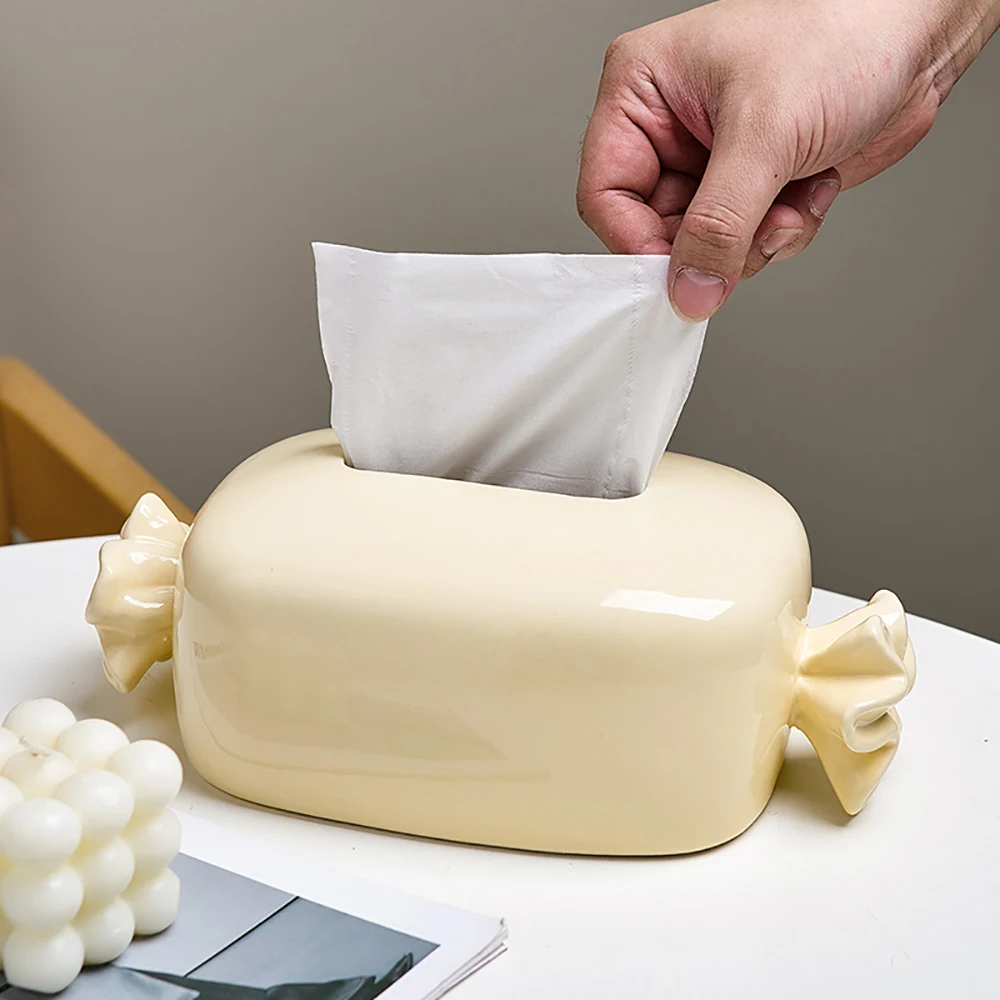 

Cute Room Decoration Candy-shaped Tissue Box Modern Home Decor Ceramic Napkin Box Dining Table Accessories easter Decorations