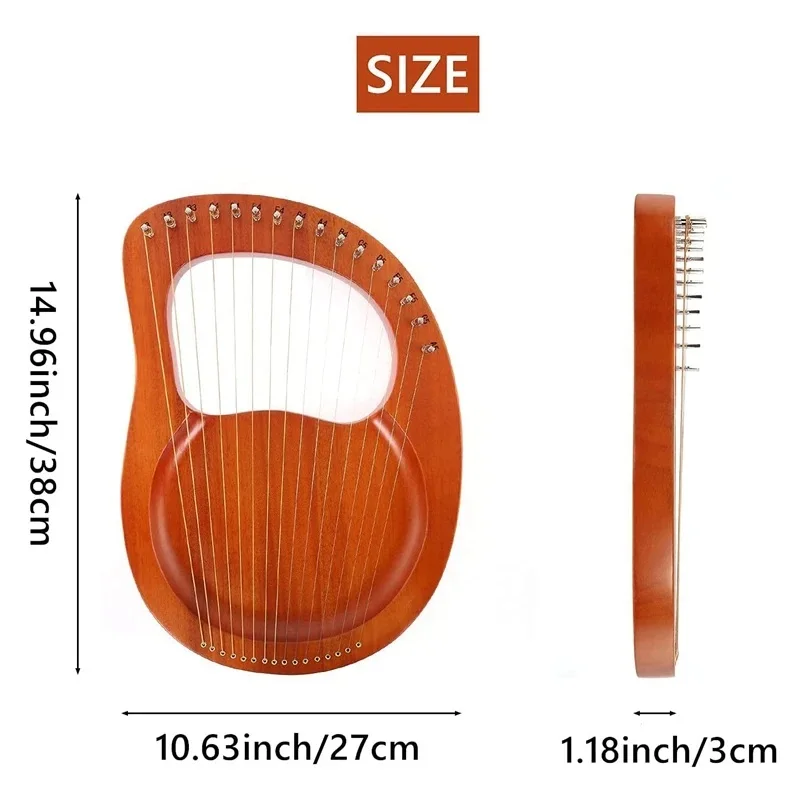 Lyre 16 Strings Lyre Harp Piano Wooden Mahogany Harp 16 String Piano Beginner Musical Instrument With Spare String