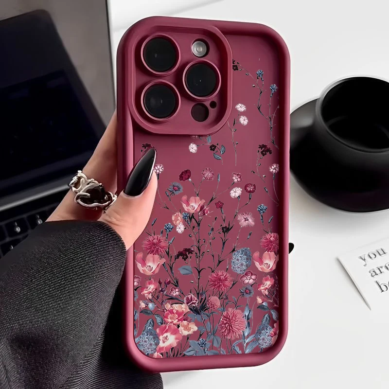 Luxury Red Flower Shockproof Silicone Bumper Phone Case